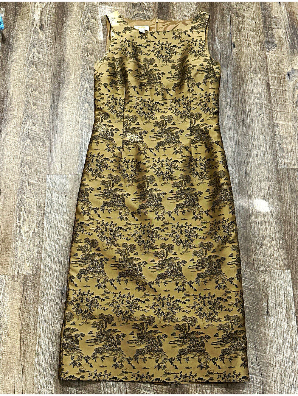 Vintage Talbots Floral Satin Tapestry Sheath Dress Square Neck Zip Size 10